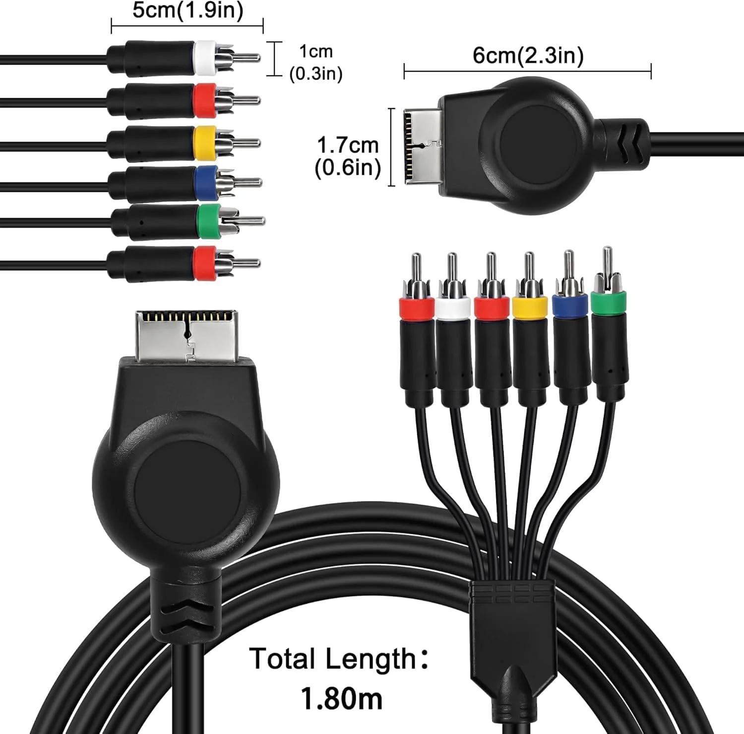 کابل کامپوننت فنری X، کابل صوتی تصویری 1.8 متری مشکی 5RCA YPbPr، کابل کامپوننت AV با کیفیت خوب برای HDTV EDTV، مبدل آداپتور RCA ممتاز برای سیستم های سینمای خانگی