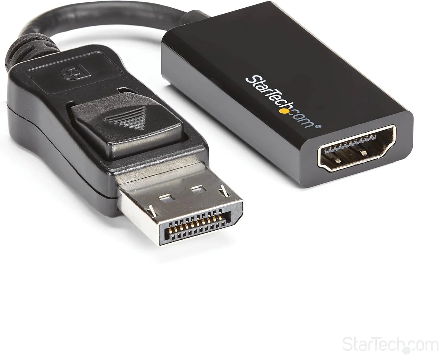 تبدیل DisplayPort به HDMI استار تک - مبدل ویدئویی فعال DP 1.4 به HDMI 2.0 با رزولوشن 4K و نرخ 60 هرتز - دانگل آداپتور کابل مانیتور/تلویزیون/نمایشگر DP به HDMI - اتصالگر DP ضامن دار (DP2HD4K60S)، مشکی