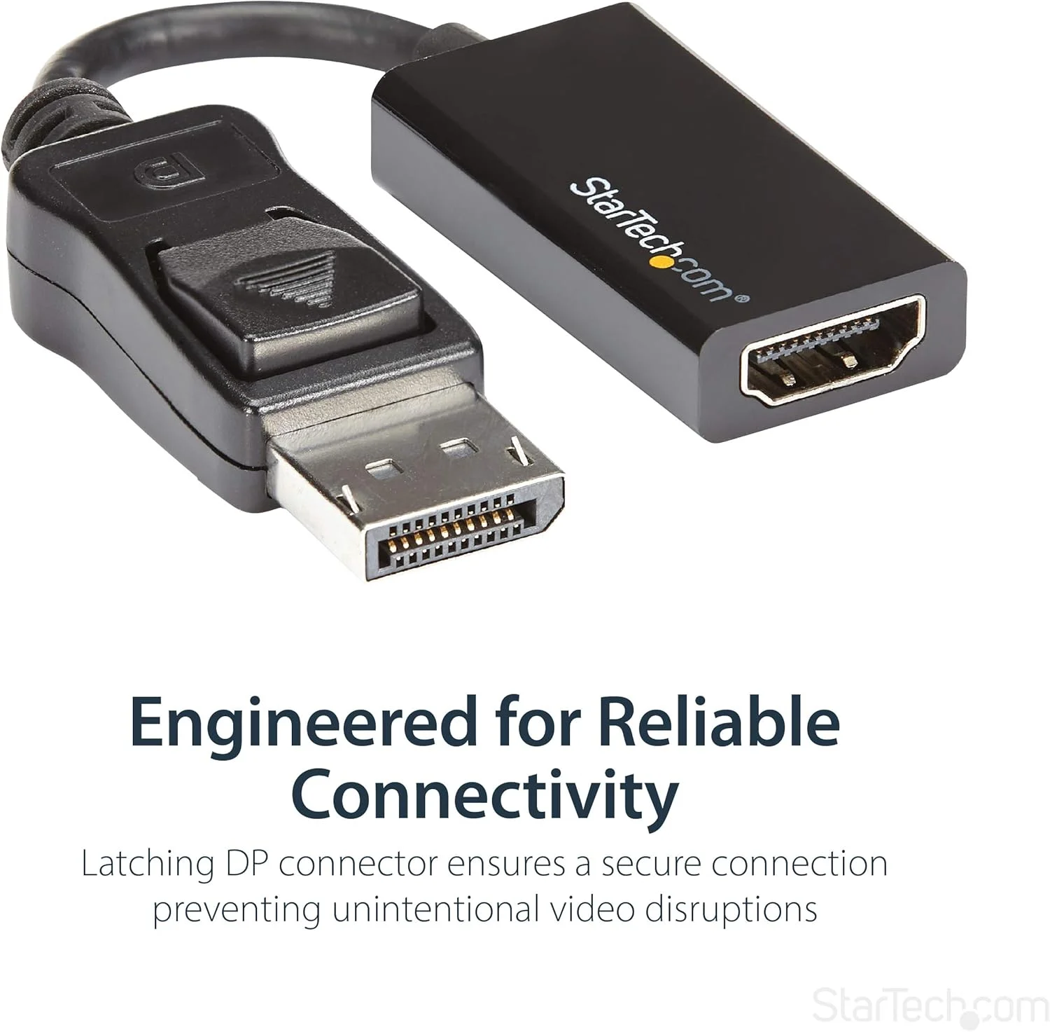 تبدیل DisplayPort به HDMI استار تک - مبدل ویدئویی فعال DP 1.4 به HDMI 2.0 با رزولوشن 4K و نرخ 60 هرتز - دانگل آداپتور کابل مانیتور/تلویزیون/نمایشگر DP به HDMI - اتصالگر DP ضامن دار (DP2HD4K60S)، مشکی