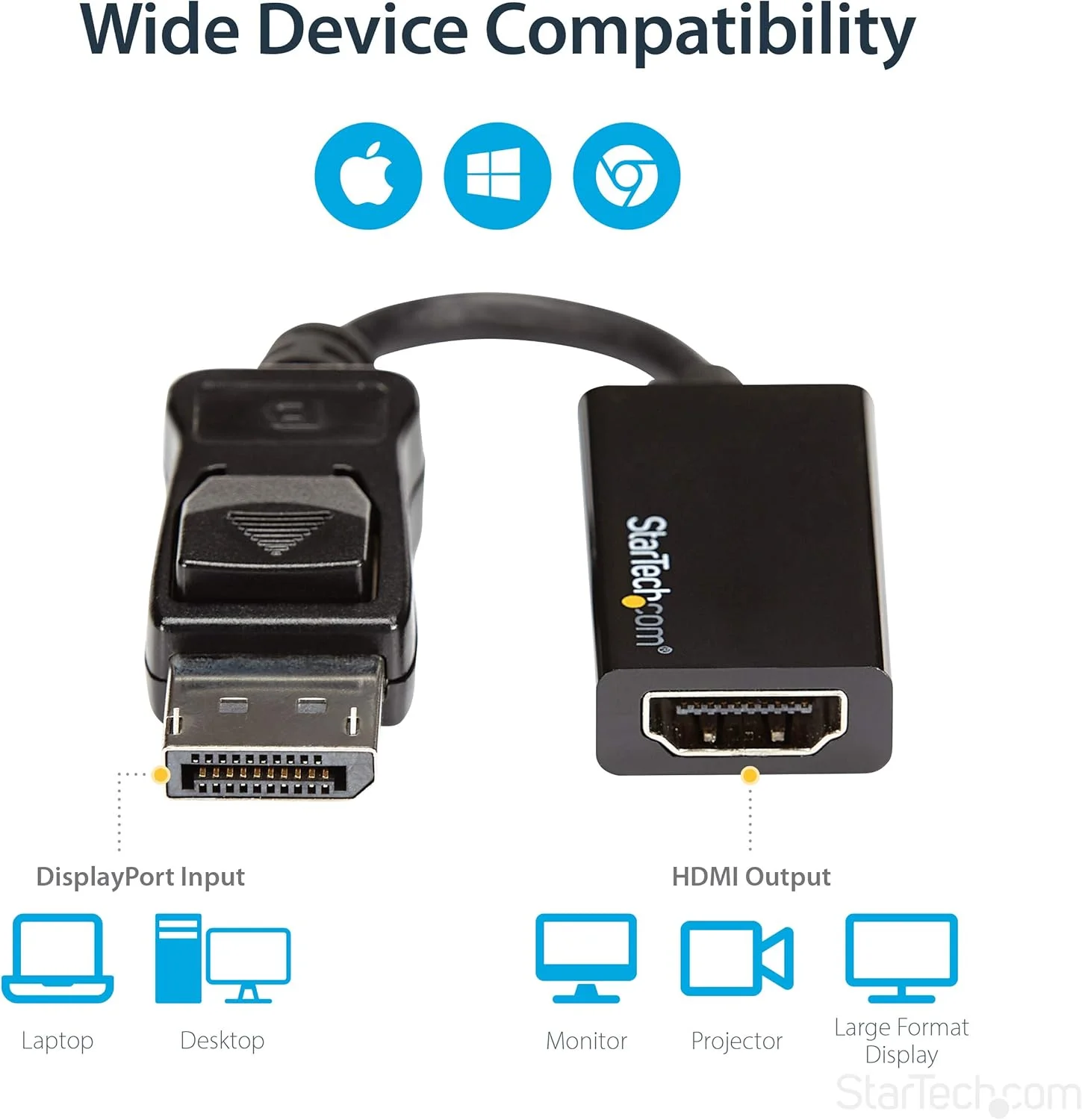تبدیل DisplayPort به HDMI استار تک - مبدل ویدئویی فعال DP 1.4 به HDMI 2.0 با رزولوشن 4K و نرخ 60 هرتز - دانگل آداپتور کابل مانیتور/تلویزیون/نمایشگر DP به HDMI - اتصالگر DP ضامن دار (DP2HD4K60S)، مشکی