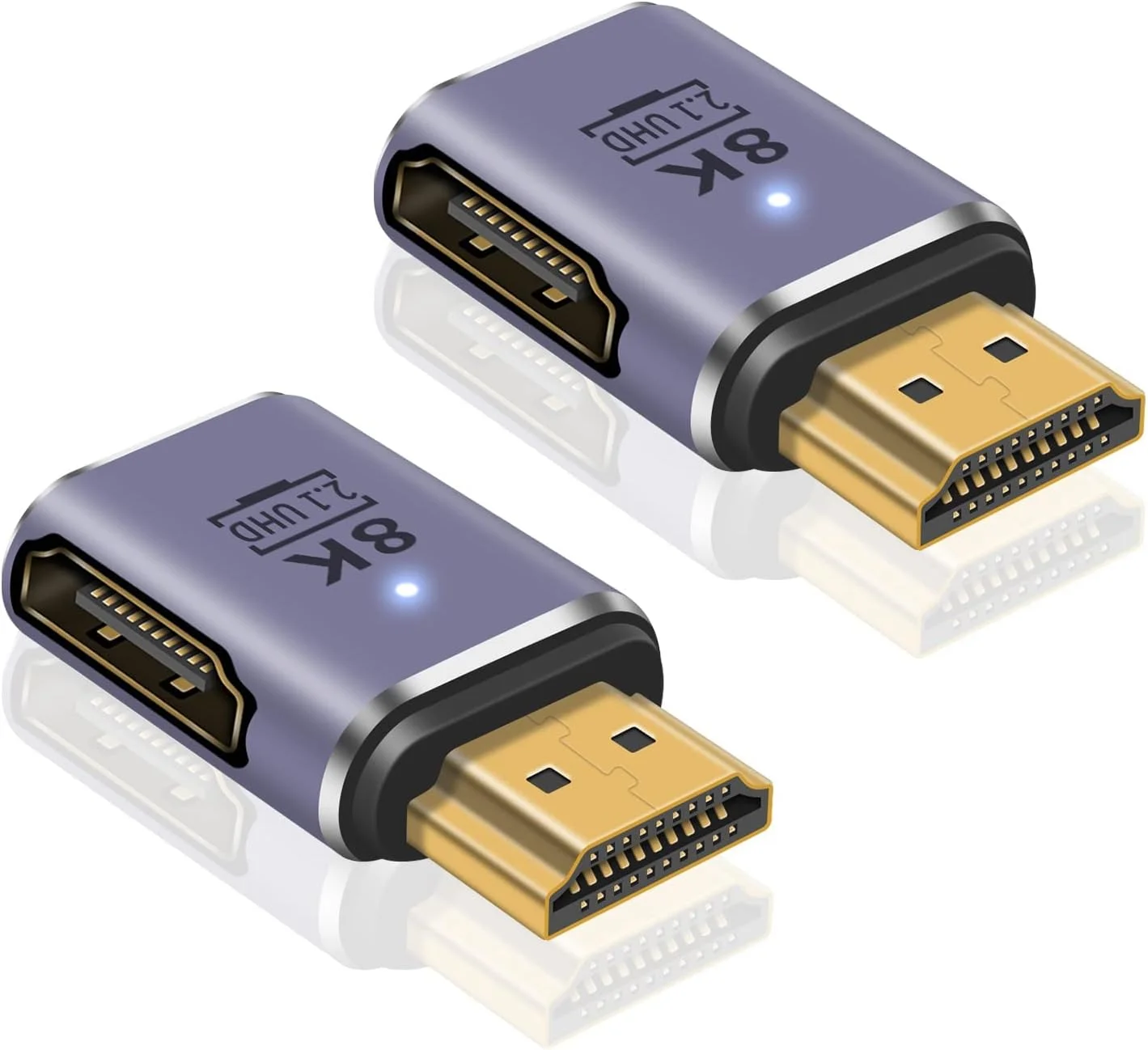 آداپتور HDMI 8K SYOSI، آداپتور HDMI 90 درجه، آداپتور 2.1 نر به ماده، کانکتور توسعه دهنده HDMI UHD 48 گیگابیت بر ثانیه از ویدئو و صدای با سرعت بالا برای HDTV، لپ تاپ، 2 عدد پشتیبانی می کند