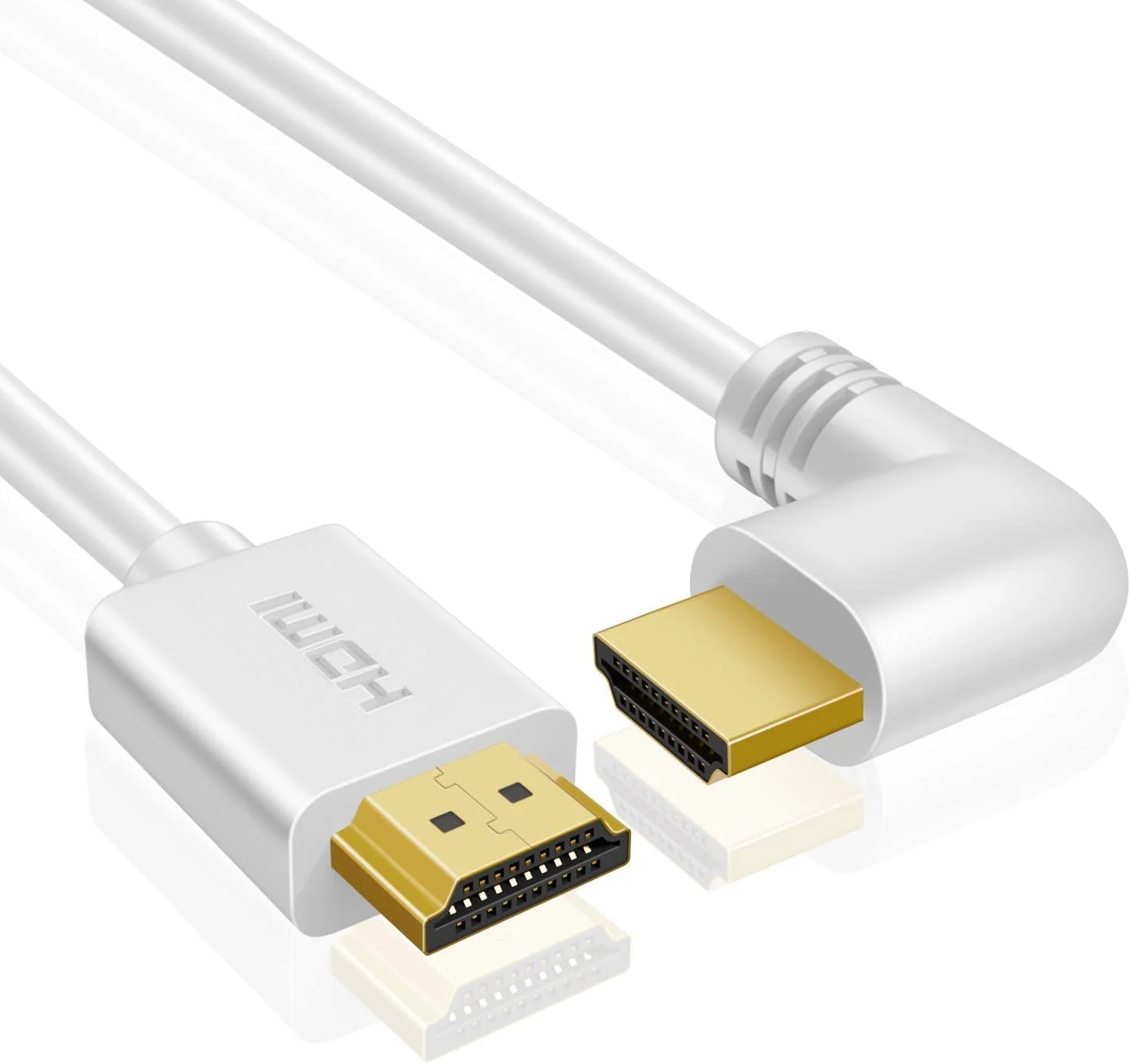 کابل HDMI زاویه دار TNP (1.8 متری) - کابل HDMI 2.0 سفید با سرعت بالا UHD 4K 60 هرتز 2K 2160p Full HD 1080p Quad HD 1440p 3D ARC/eARC اترنت برای Xbox One X/S PS 4 Pro/Slim و Apple TV 4K