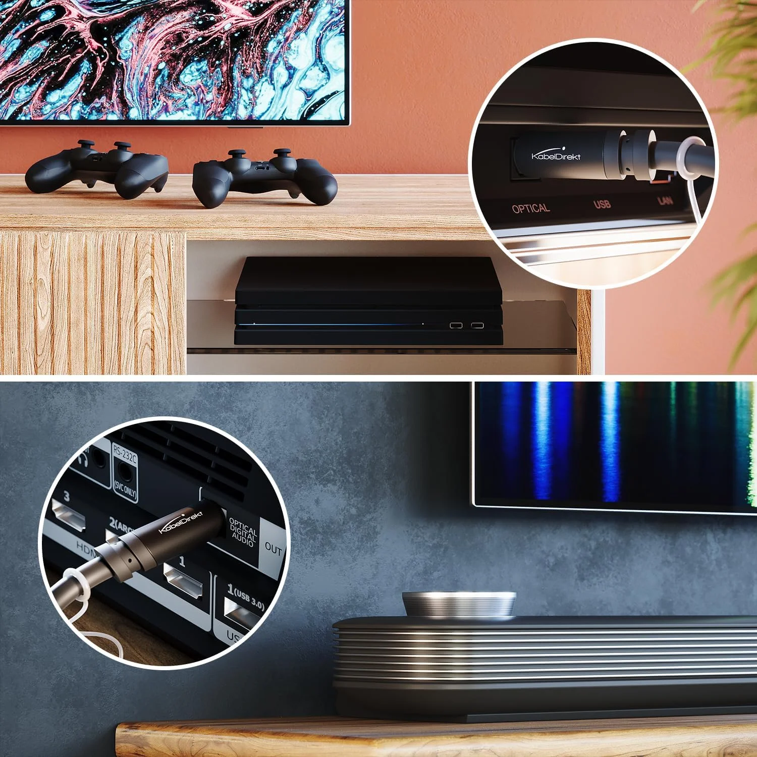 کابل TOSLINK، کابل صوتی اپتیکال - 3 متر - سیم فیبر نوری برای ساندبارها، با درپوش محافظ (دیجیتال S/PDIF، استریو/آمپلی فایر، سینمای خانگی، Xbox One/PS4) - CableDirect