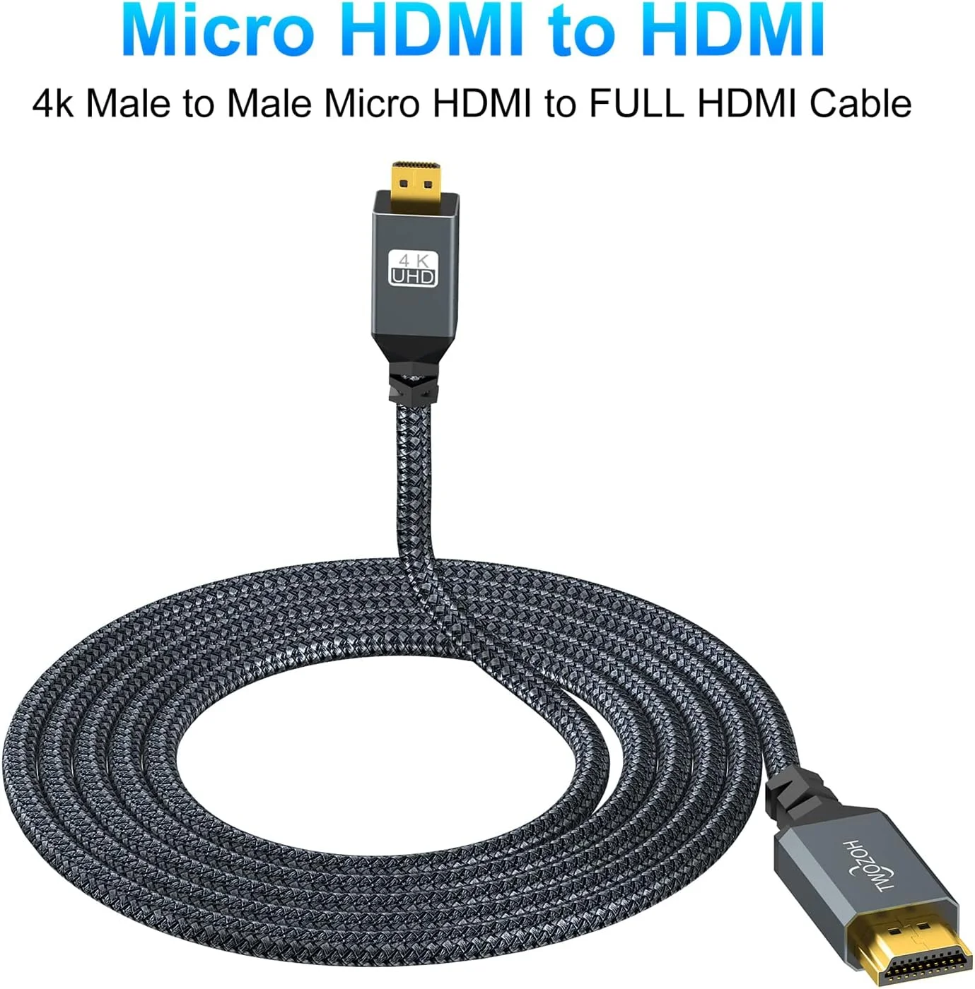 کابل میکرو HDMI به HDMI تووزوه 4K طول 5 متر، کابل بافته شده HDMI 2.0 با سرعت بالا، پشتیبانی از 3D 4K 60Hz 1080p برای GoPro Hero 7، دوربین سونی، Raspberry Pi 4، Nikon B500 کابل میکرو HDMI به HDMI تووزوه 4K طول 5 متر، کابل بافته شده HDMI 2.0 با سرعت بالا، پشتیبانی از 3D 4K 60Hz 1080p برای GoPro Hero 7، دوربین سونی، Raspberry Pi 4، Nikon B500