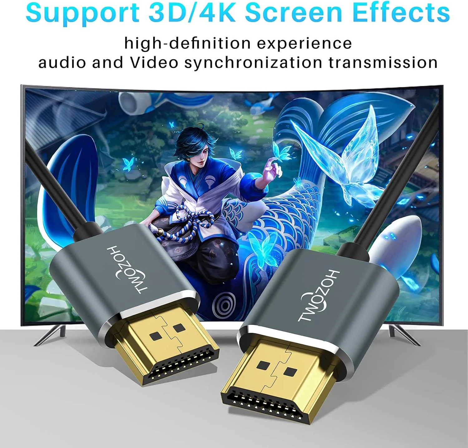 کابل HDMI به HDMI فوق العاده نازک Twozoh طول 2 متر، کابل HDMI 2.0 بسیار باریک، کابل HDMI فوق العاده انعطاف پذیر پشتیبانی از 3D/4K@60Hz, 2160P, 1080P کابل HDMI به HDMI فوق العاده نازک Twozoh طول 2 متر، کابل HDMI 2.0 بسیار باریک، کابل HDMI فوق العاده انعطاف پذیر پشتیبانی از 3D/4K@60Hz, 2160P, 1080P