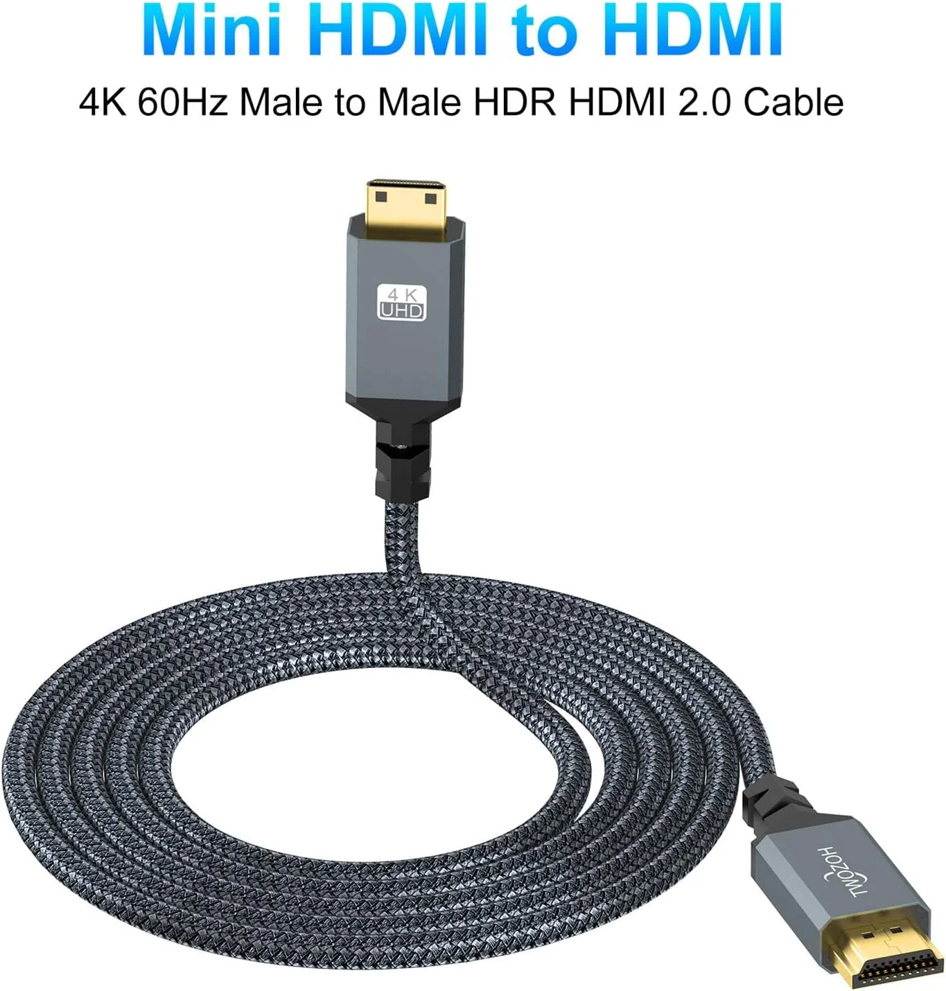 کابل مینی HDMI به HDMI تووزوه 5 متری، 4K 60Hz سرعت بالا HDMI به مینی HDMI 2.0 با روکش بافته شده