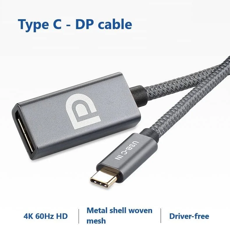 کابل تبدیل Type-C به DP، انتقال صدا و تصویر HD از کامپیوتر و موبایل به همراه مبدل صفحه نمایش، کابل بافته شده صوتی 0.2 متری (2)