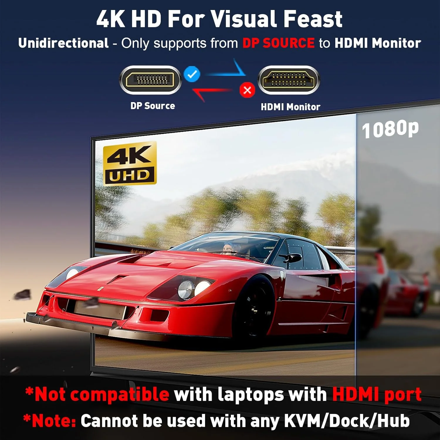 کابل DisplayPort به HDMI یوآنتین 4K، طول 1.8 متر، یک طرفه، DP 1.2 (منبع) به HDMI 1.4 (نمایشگر)، 4K@30Hz، 2K@60Hz، کابل بافته شده Display Port برای AMD، NVIDIA، Dell، مانیتور