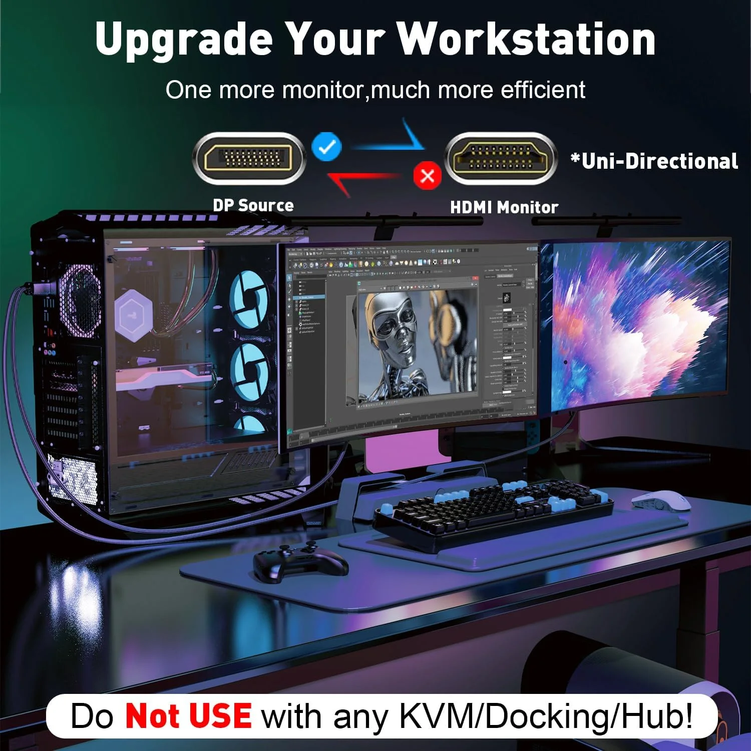 کابل DisplayPort به HDMI یوآنتین 4K، طول 1.8 متر، یک طرفه، DP 1.2 (منبع) به HDMI 1.4 (نمایشگر)، 4K@30Hz، 2K@60Hz، کابل بافته شده Display Port برای AMD، NVIDIA، Dell، مانیتور