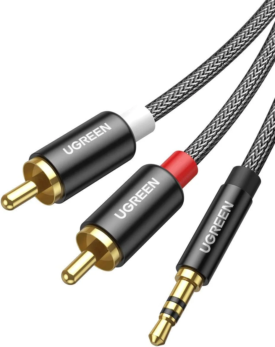 کابل صوتی UGREEN RCA به 3.5 میلیمتری 1 متری، 2 RCA نر به جک استریو 3.5 میلیمتری (1/8 اینچ) کابل کمکی بافته شده نایلونی Y برای کنترلر DJ، دالبی دیجیتال، DTS، بلندگو، کانکتور با روکش طلا، مشکی کابل صوتی UGREEN RCA به 3.5 میلیمتری 1 متری، 2 RCA نر به جک استریو 3.5 میلیمتری (1/8 اینچ) کابل کمکی بافته شده نایلونی Y برای کنترلر DJ، دالبی دیجیتال، DTS، بلندگو، کانکتور با روکش طلا، مشکی
