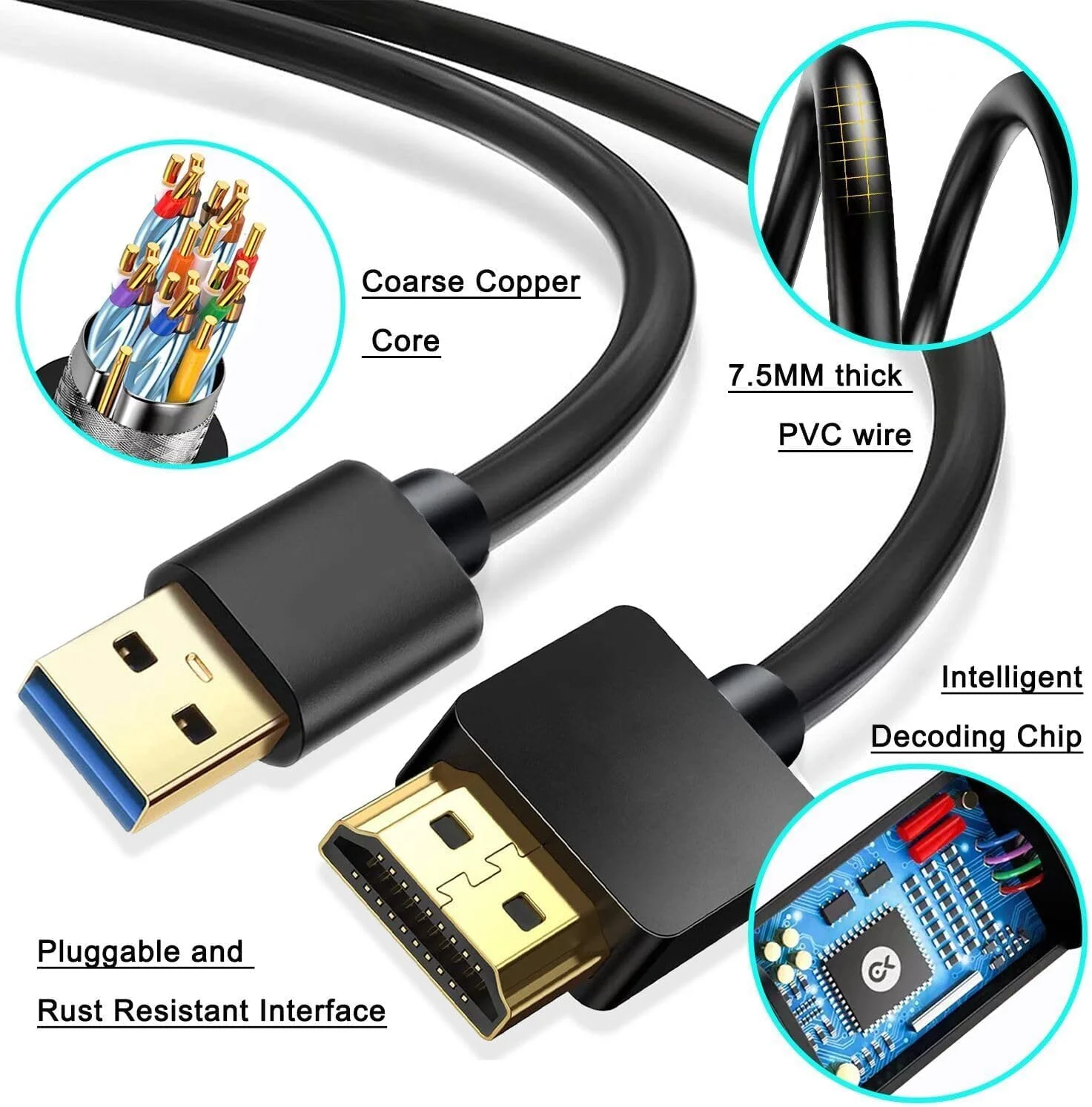 کابل USB به HDMI با طول 2 متر، 4K@60HZ، کابل نر USB 3.0 به HDMI نر برای HDTV/ PlayStation3/ DVD Player/مانیتورها/پروژکتور
