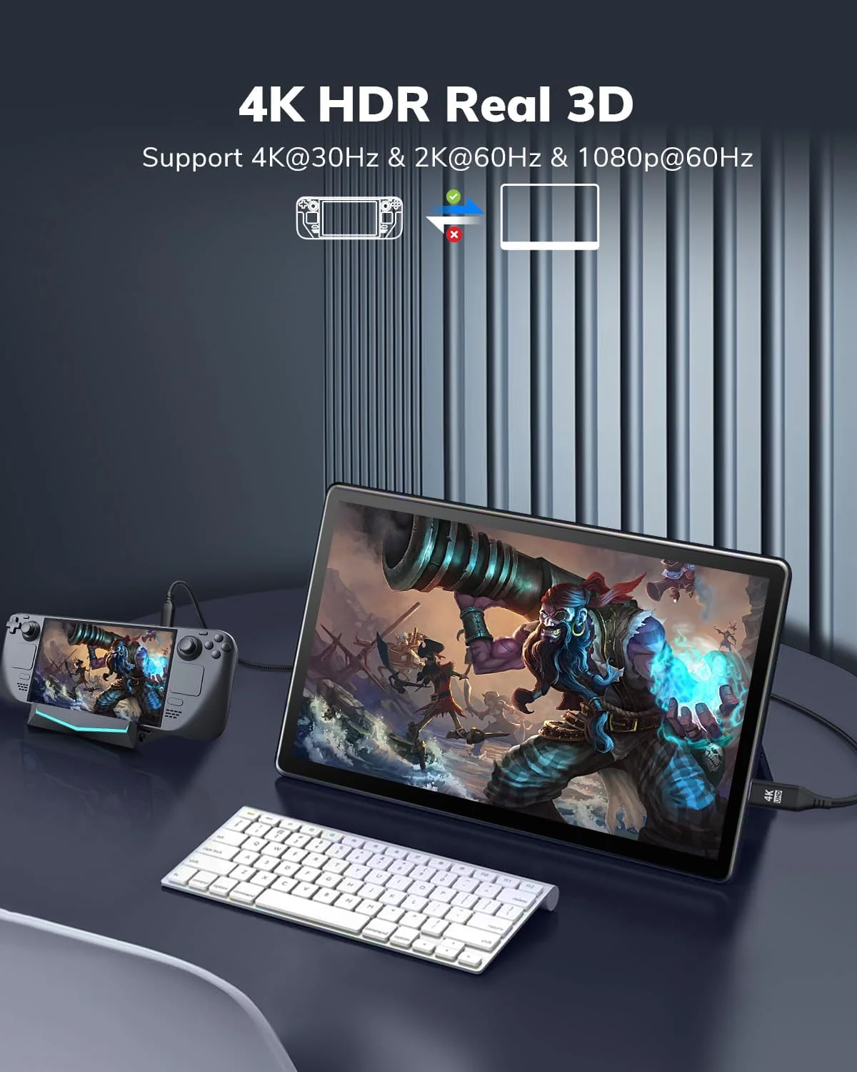 کابل USB C به Mini HDMI طول 3 فوت، کابل 4K با سرعت بالا 4K@30/2K@60Hz/1080P نوع C به Mini HDMI یک طرفه برای مانیتور قابل حمل، Steam Deck، ROG Ally، لپ تاپ، MacBook، iPad Pro، iPhone 15