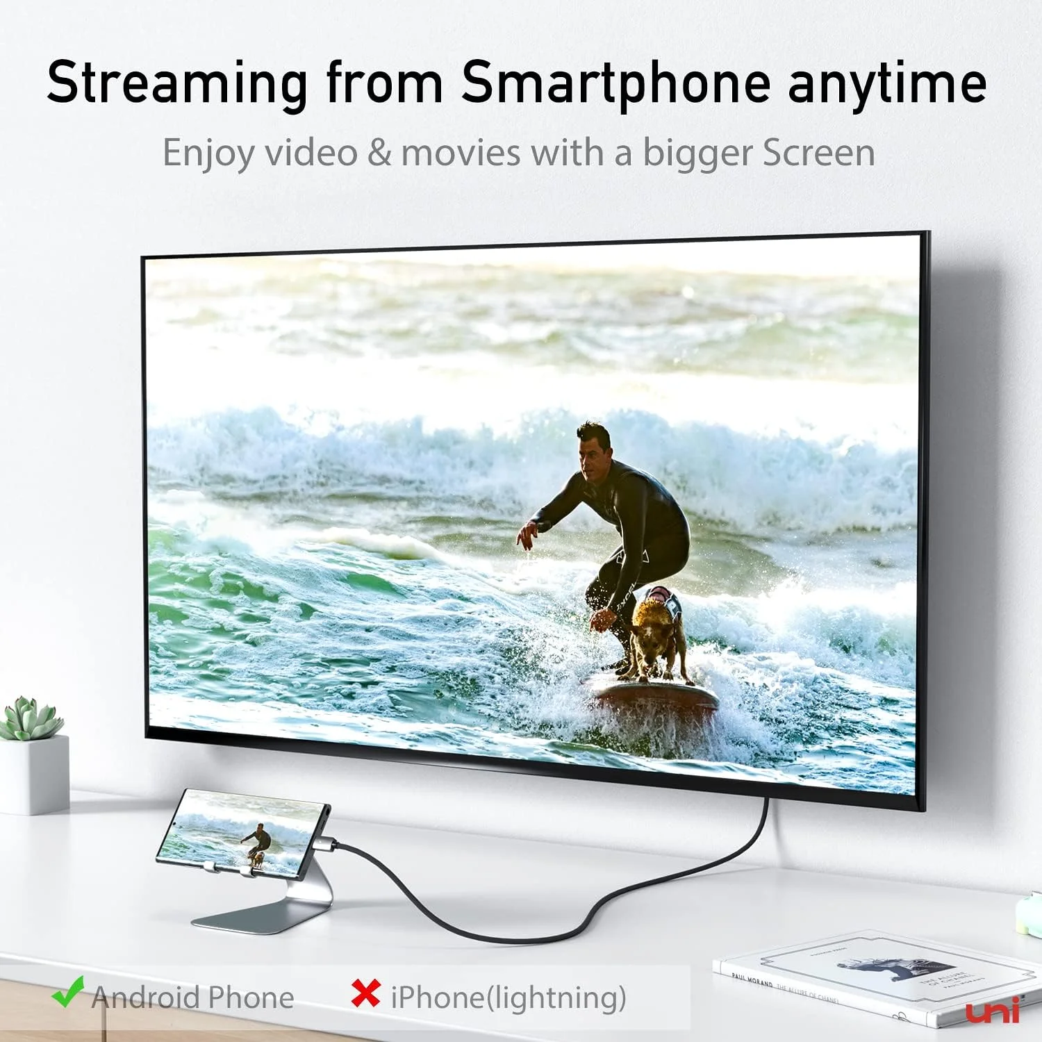 کابل USB C به HDMI یونی، [4K، سرعت بالا] USB Type-C به HDMI برای دفتر کار خانگی، [سازگار با Thunderbolt 3/4] برای iPhone 15 Pro/Pro Max، MacBook Pro/Air، iPad Pro/Air، iMac، S23، XPS 17 و غیره - 1.8 متر