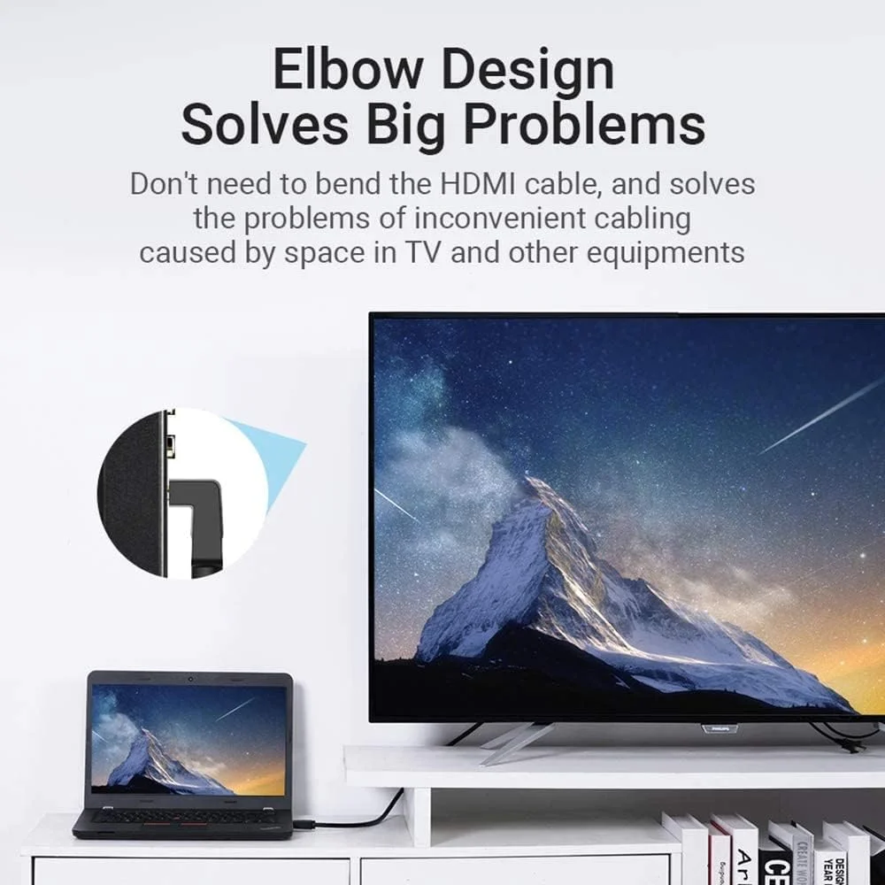 کابل زاویه دار 90 درجه Vention AAR 2.0، کابل دیجیتال HD 4K&3D جایگزین برای تلویزیون PS3/4 اسپلیتر ویدیو صدا (5 متر)