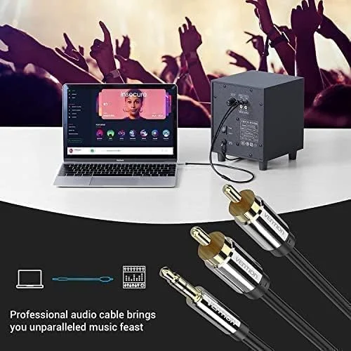 کابل صوتی RCA ونشن، کابل استریو Y-Splitter 3.5 میلی‌متری به 2RCA، 2 فیش نری RCA فونو سازگار با کنترلر DJ، بلندگو، تلویزیون، استریو ماشین، آمپلی‌فایر Hi-Fi، تلفن‌های هوشمند، MP3 و تبلت‌ها (کابل صوتی RCA، 0.5 متری)
