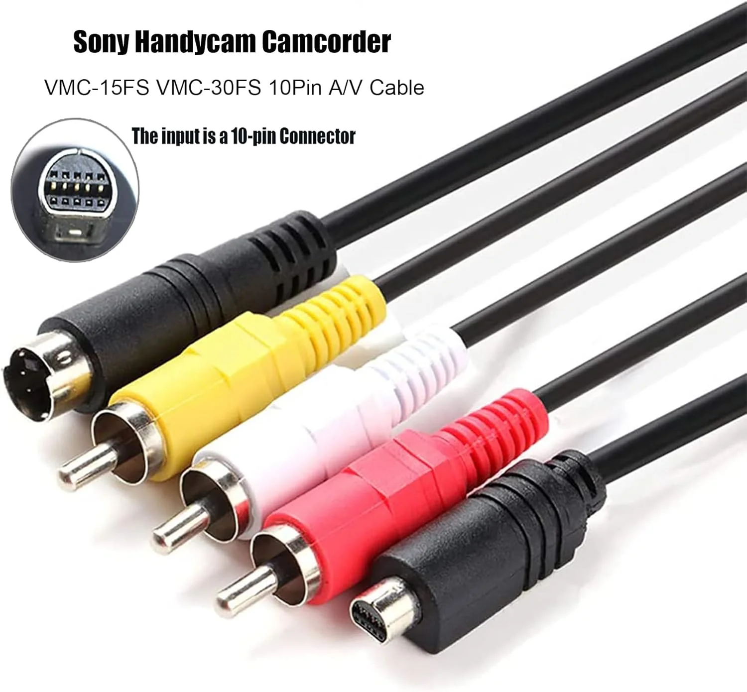 کابل صوتی و تصویری VMC-15FS، کابل AV به RCA سازگار با دوربین فیلمبرداری Sony Handycam مدل DCR-SR90/ DPP-EX50/ HDR-CX7/ HDR-FX7/ DCR hc20 و سایر دوربین ها با پورت 10 پین (1.5 متری)