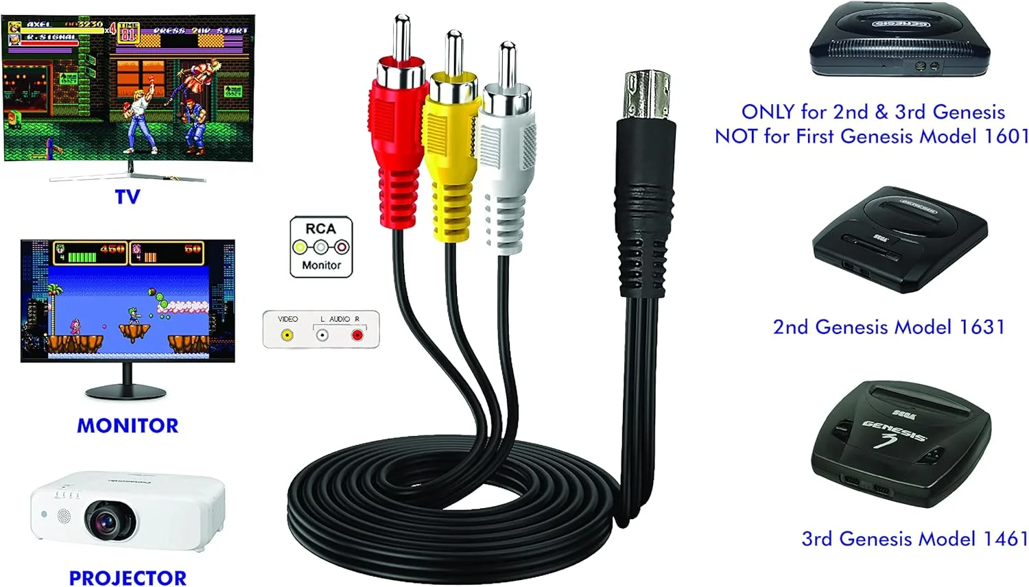 کابل صوتی و تصویری AV آداپتور سیم اتصال RCA به تلویزیون برای SEGA Genesis 2 & 3 مدل 1631 1461 Nomad یا 32x پلاگین 9 پین به پورت های صوتی و تصویری کامپوزیت پروژکتور تلویزیون کابل صوتی و تصویری AV آداپتور سیم اتصال RCA به تلویزیون برای SEGA Genesis 2 & 3 مدل 1631 1461 Nomad یا 32x پلاگین 9 پین به پورت های صوتی و تصویری کامپوزیت پروژکتور تلویزیون