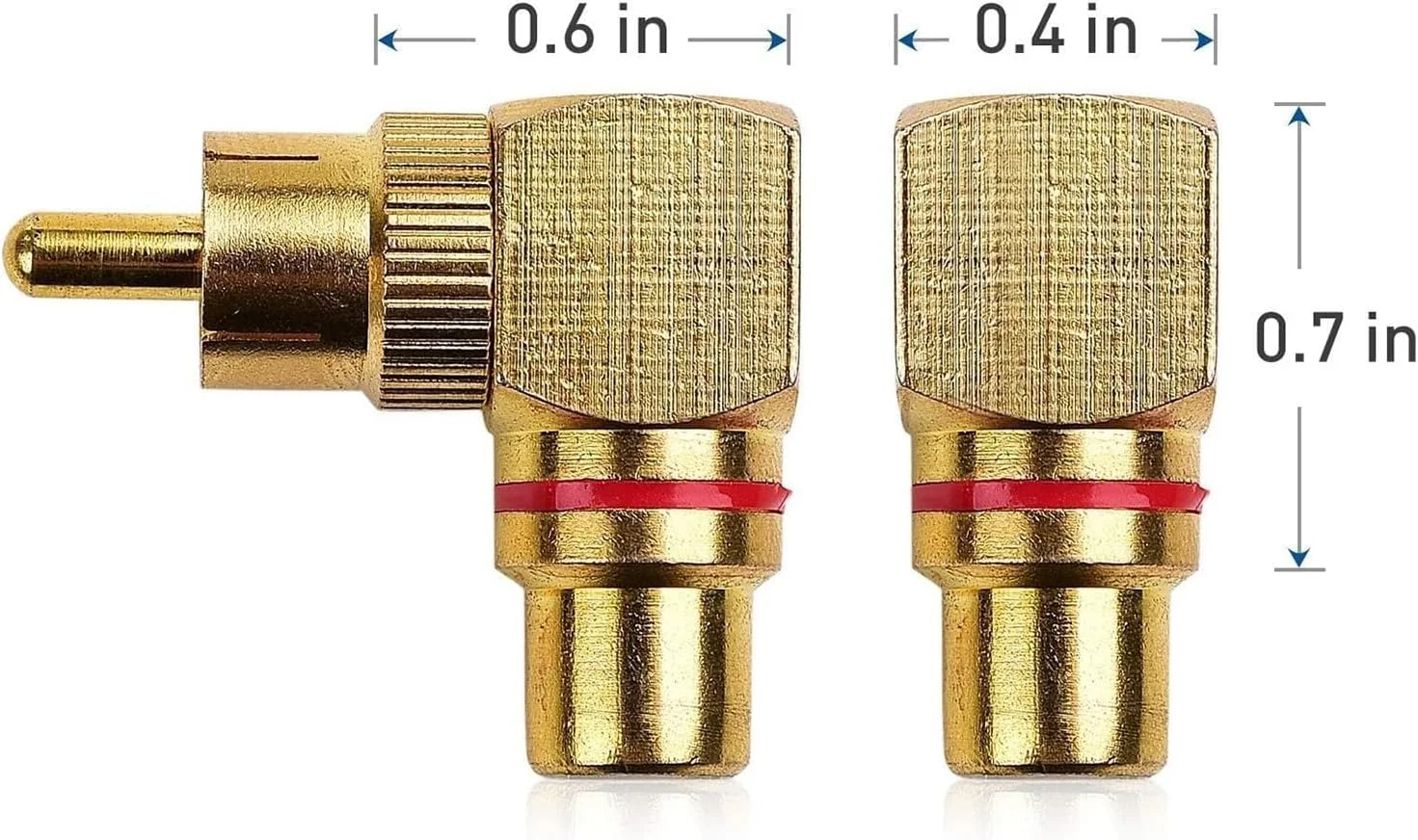 آداپتور RCA زاویه راست 90 درجه، 2 عددی، تبدیل کننده نری به مادگی RCA، آداپتور زاویه دار برای آمپلی فایر HiFi، آداپتور RCA استریو صوتی یا تصویری AV، کابل RCA 90 درجه