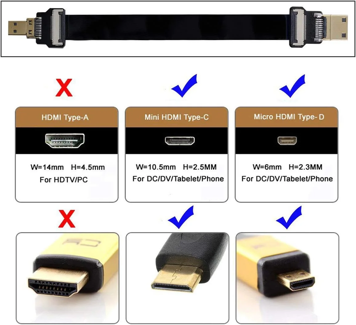 کابل فلت مینی HDMI نر به میکرو HDMI نر Xiwai CYFPV با کیفیت 1080P برای تصویربرداری هوایی FPV HDTV مولتی‌کوپتر (0.5 متر)
