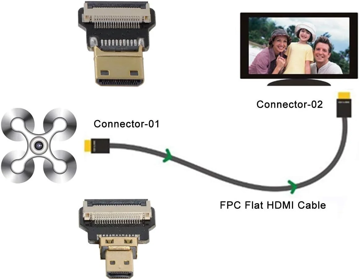کابل فلت مینی HDMI نر به میکرو HDMI نر Xiwai CYFPV با کیفیت 1080P برای تصویربرداری هوایی FPV HDTV مولتی‌کوپتر (0.5 متر)
