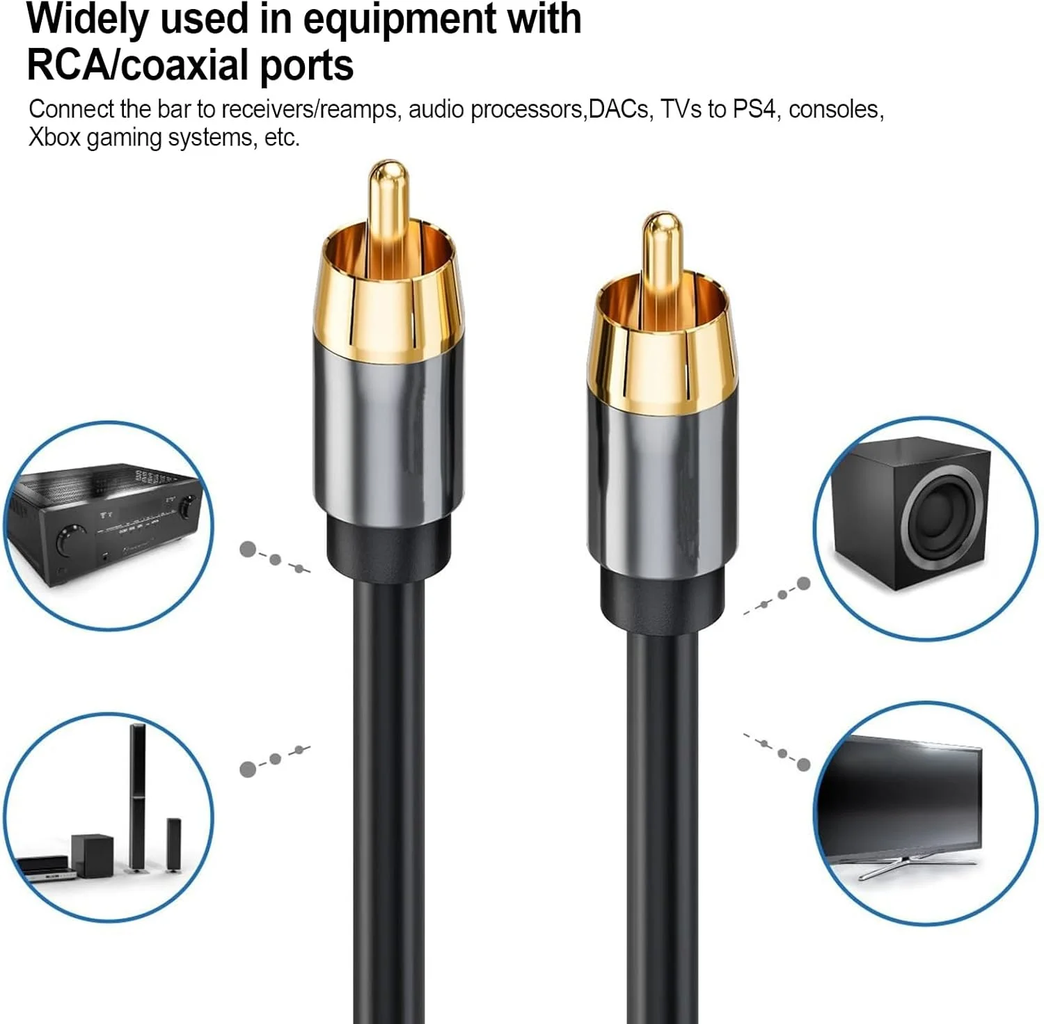 کابل کواکسیال صوتی دیجیتال RCA مدل XMUXI، کابل ساب ووفر RCA به RCA نر به نر برای آمپلی فایرها/Hi-Fi ها، سیگنال های صوتی و ویدیویی کامپوزیت (2 متر)