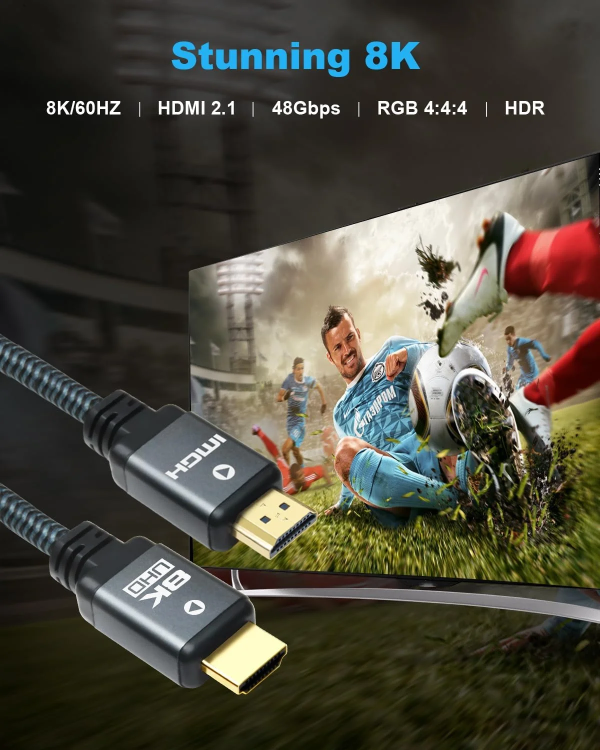 کابل HDMI یاهودی 8K، طول 1 متر، بسته 3 عددی، کابل های HDMI 2.1 با سرعت بالا 48 گیگابیت بر ثانیه، پشتیبانی از 8K 60Hz، 4K 240Hz، 144Hz، 120Hz، HDR پویا، 4:4:4، HDCP 2.3، eARC، Dolby، 3D، VRR، Roku TV، مانیتور PC، Blue-Ray، PS5، Xbox