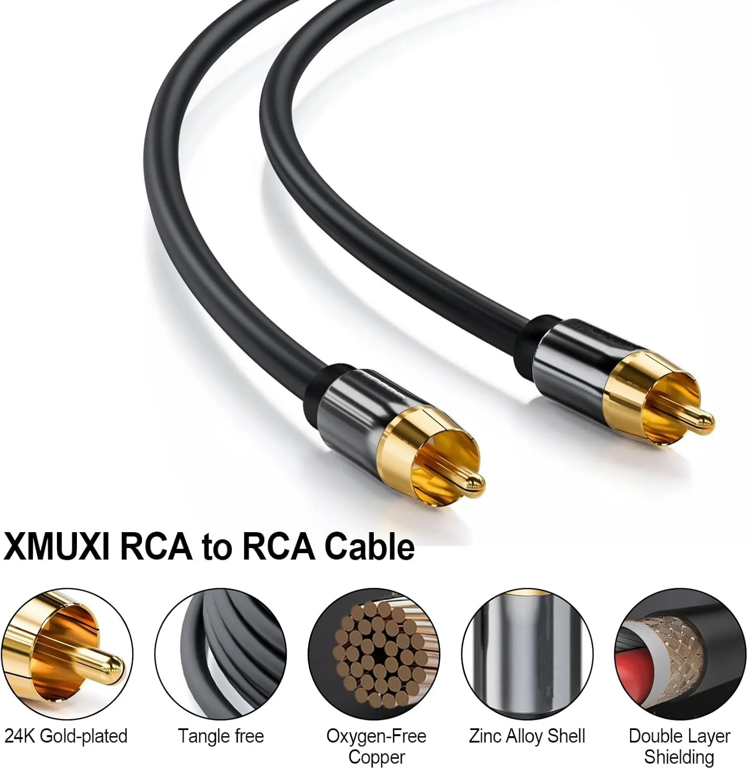 کابل کواکسیال صوتی دیجیتال RCA مدل XMUXI، کابل ساب ووفر RCA به RCA نر به نر برای آمپلی فایرها/Hi-Fi ها، سیگنال های صوتی و ویدیویی کامپوزیت (2 متر)