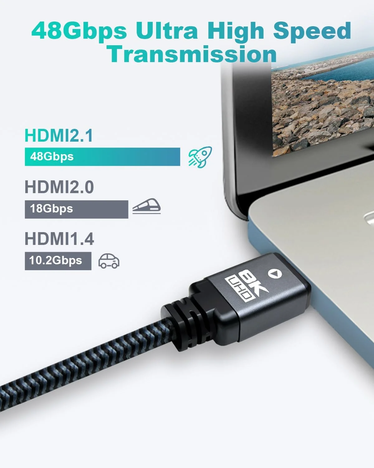 کابل HDMI یاهودی 8K، طول 1 متر، بسته 3 عددی، کابل های HDMI 2.1 با سرعت بالا 48 گیگابیت بر ثانیه، پشتیبانی از 8K 60Hz، 4K 240Hz، 144Hz، 120Hz، HDR پویا، 4:4:4، HDCP 2.3، eARC، Dolby، 3D، VRR، Roku TV، مانیتور PC، Blue-Ray، PS5، Xbox