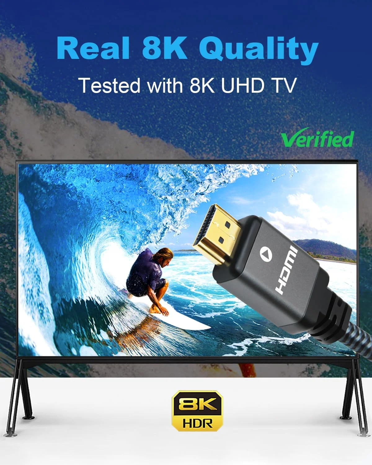 کابل HDMI یاهودی 8K، طول 1 متر، بسته 3 عددی، کابل های HDMI 2.1 با سرعت بالا 48 گیگابیت بر ثانیه، پشتیبانی از 8K 60Hz، 4K 240Hz، 144Hz، 120Hz، HDR پویا، 4:4:4، HDCP 2.3، eARC، Dolby، 3D، VRR، Roku TV، مانیتور PC، Blue-Ray، PS5، Xbox