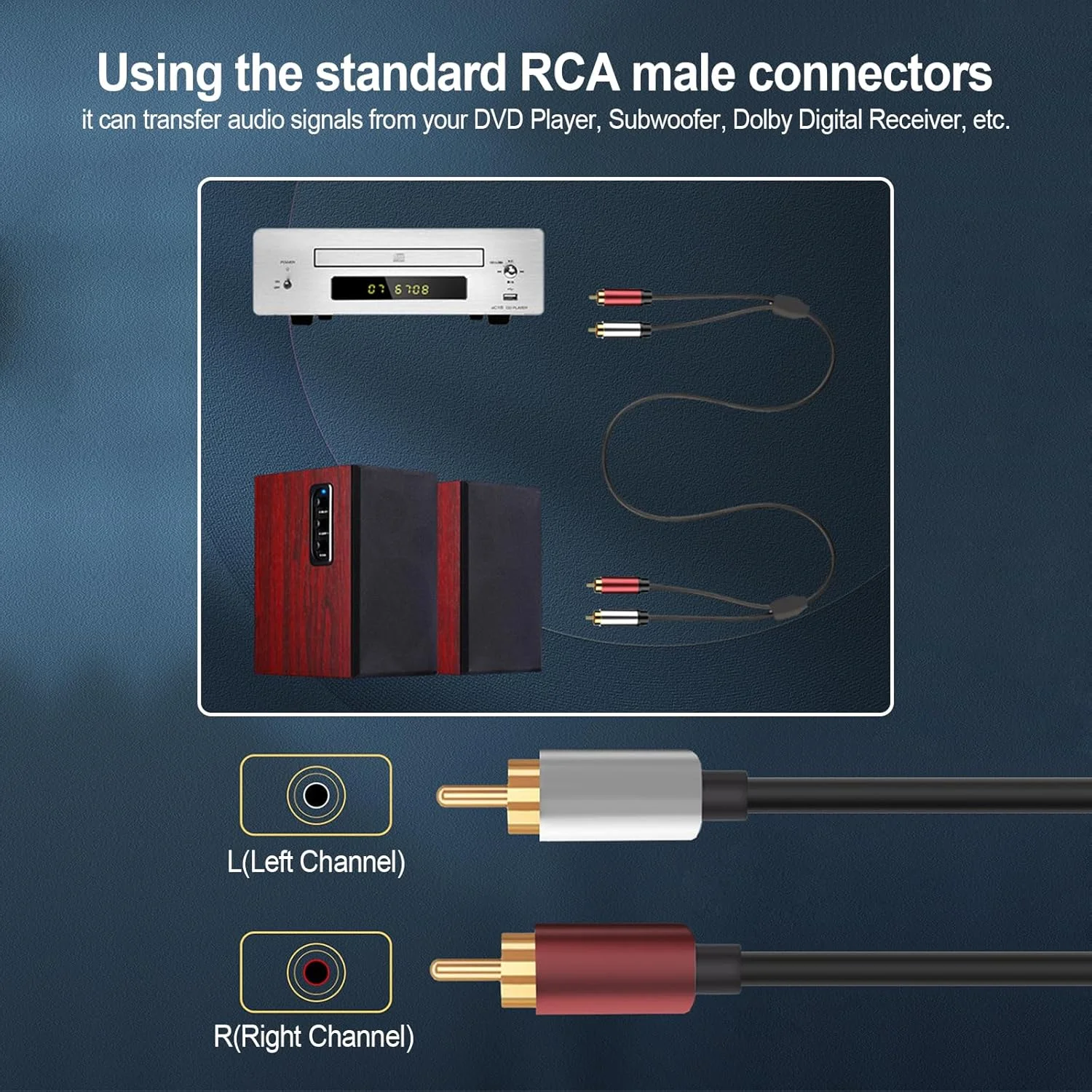 کابل RCA ایکس‌ماکسی، کابل‌های صوتی استریو 2RCA نر به 2RCA نر برای سینمای خانگی، تلویزیون‌های HD، آمپلی‌فایر، سیستم‌های Hi-Fi، بلندگوها (3 متر)