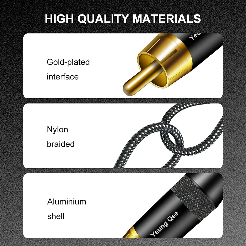 کابل کواکسیال صوتی دیجیتال RCA یانگ کی، 3 متر، کابل صوتی استریو دیجیتال SPDIF RCA نر به نر بافته شده برای سینمای خانگی، تلویزیون های HD، ساب ووفر، سیستم های Hi-Fi