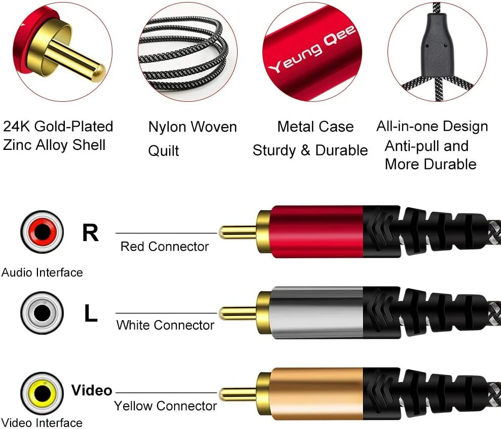 کابل صوتی و تصویری RCA، طول 6 متر، 3RCA نر به 3RCA نر، کابل AV کامپوزیت سازگار با گیرنده دیجیتال، بلندگو، آمپلی فایر، پخش کننده DVD و غیره