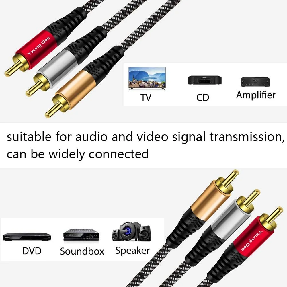 کابل صوتی و تصویری RCA، طول 6 متر، 3RCA نر به 3RCA نر، کابل AV کامپوزیت سازگار با گیرنده دیجیتال، بلندگو، آمپلی فایر، پخش کننده DVD و غیره