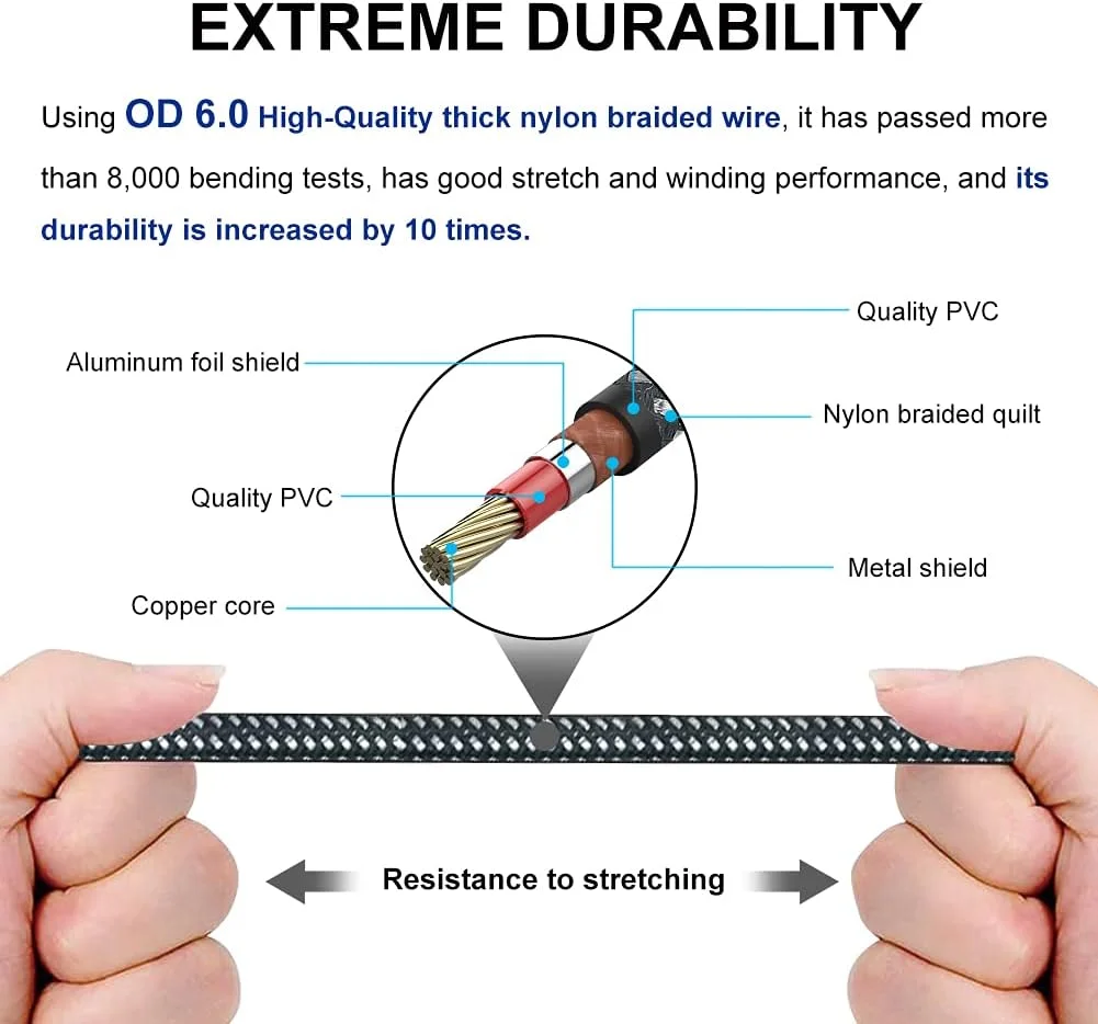 کابل کواکسیال صوتی دیجیتال RCA یانگ کی، 3 متر، کابل صوتی استریو دیجیتال SPDIF RCA نر به نر بافته شده برای سینمای خانگی، تلویزیون های HD، ساب ووفر، سیستم های Hi-Fi