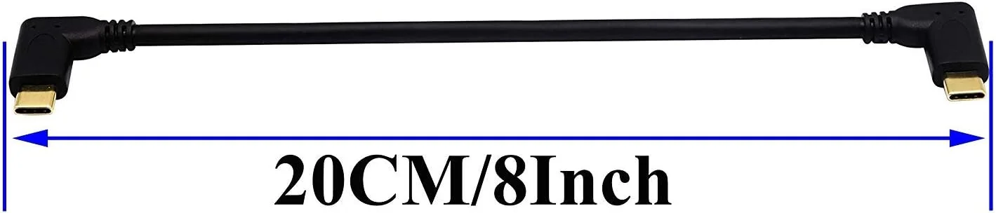 کابل افزایش طول Type c 3.1 با زاویه 90 درجه USB 3.1 Type C نر به نر Gen 2 (10Gbps)، پشتیبانی از انتقال داده، صدا و تصویر (20 سانتی متر، نر به نر)