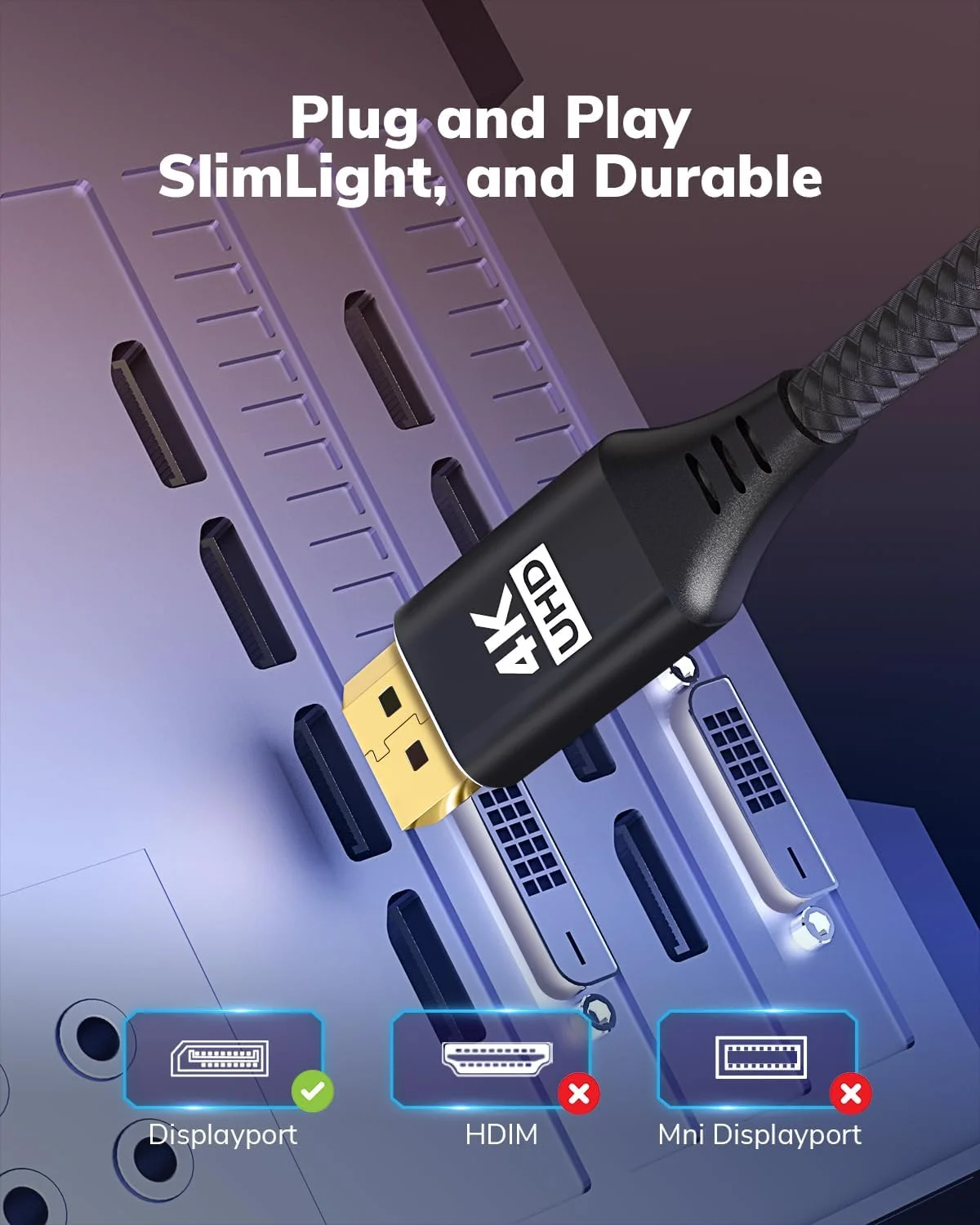 کابل DisplayPort به Mini HDMI با کیفیت 4K طول 1.5 متر، کابل یک طرفه DP به Mini HDMI Male Video UHD 1440P/2K@120Hz,4K@30 با روکش نایلونی مناسب برای Dell، کامپیوتر، AMD، NVIDIA، Lenovo، HP، ThinkPad