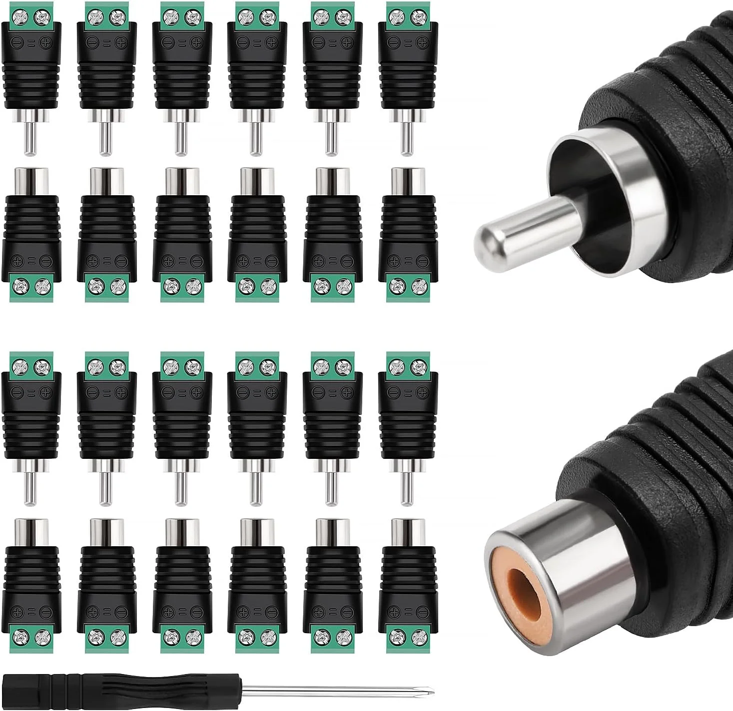 مجموعه 12 جفتی بلوک ترمینال آداپتور RCA، کانکتور کابل بلندگوی صوتی/تصویری ترمینال پیچی RCA نر و مادگی به AV برای دوربین مداربسته
