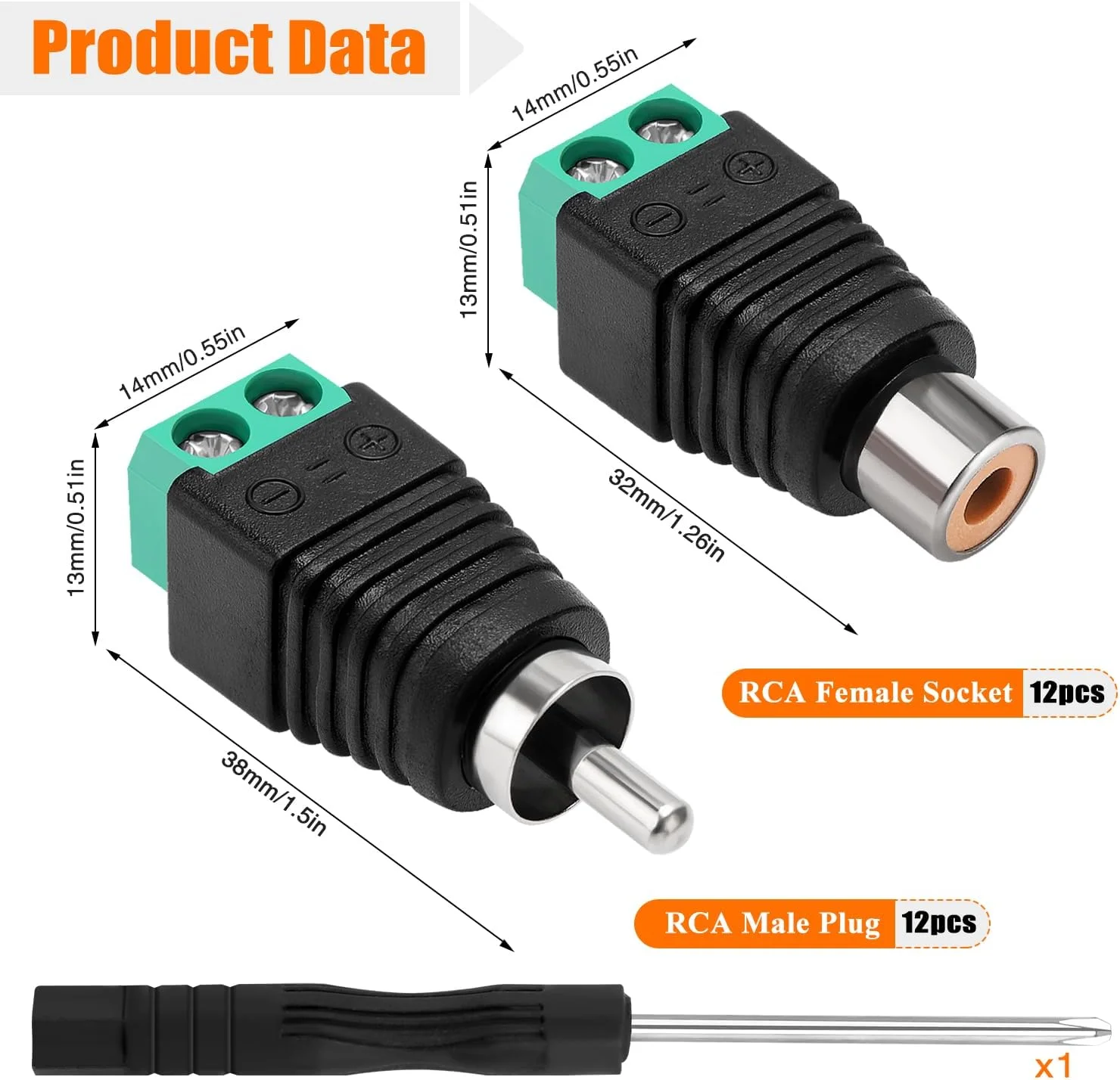 مجموعه 12 جفتی بلوک ترمینال آداپتور RCA، کانکتور کابل بلندگوی صوتی/تصویری ترمینال پیچی RCA نر و مادگی به AV برای دوربین مداربسته مجموعه 12 جفتی بلوک ترمینال آداپتور RCA، کانکتور کابل بلندگوی صوتی/تصویری ترمینال پیچی RCA نر و مادگی به AV برای دوربین مداربسته