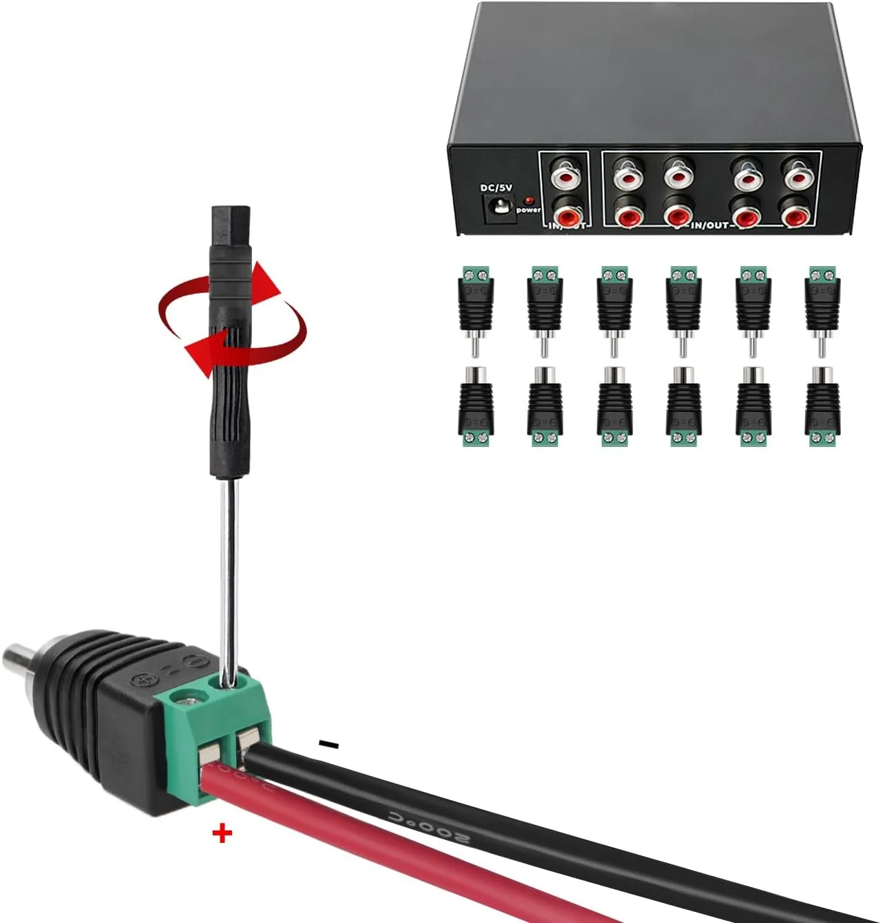 مجموعه 12 جفتی بلوک ترمینال آداپتور RCA، کانکتور کابل بلندگوی صوتی/تصویری ترمینال پیچی RCA نر و مادگی به AV برای دوربین مداربسته مجموعه 12 جفتی بلوک ترمینال آداپتور RCA، کانکتور کابل بلندگوی صوتی/تصویری ترمینال پیچی RCA نر و مادگی به AV برای دوربین مداربسته