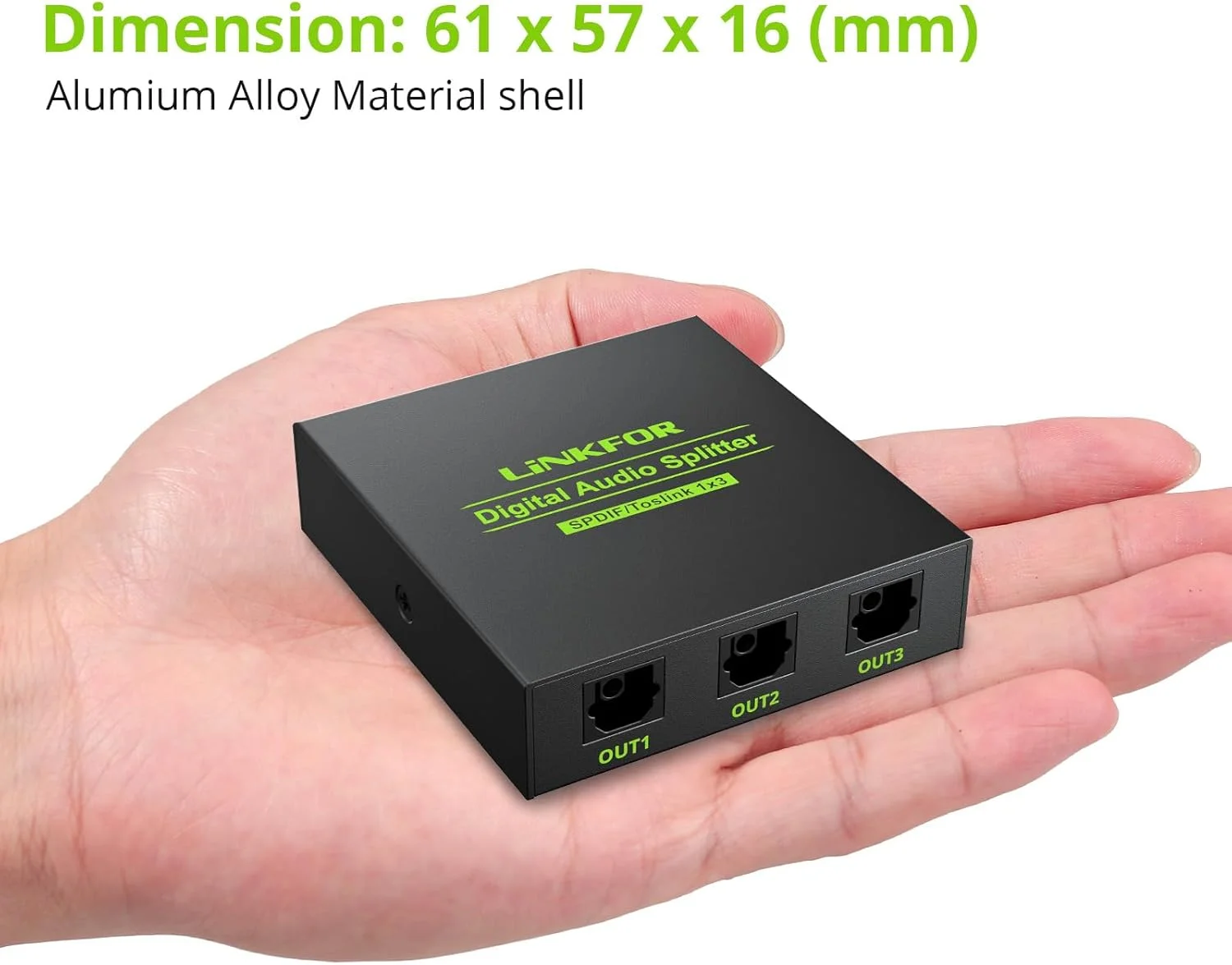 اسپلیتر صوتی اپتیکال دیجیتال LiNKFOR 1x3، اسپلیتر فیبر نوری دیجیتال SPDIF Toslink 1 ورودی 3 خروجی آلیاژ آلومینیوم به همراه کابل اپتیکال برای PS3 Xbox Blue-Ray DVD HDTV