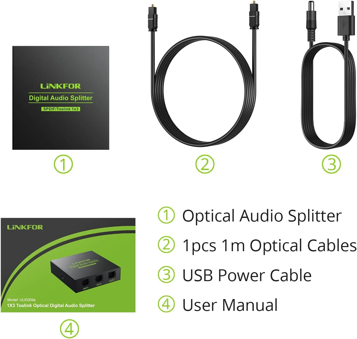 اسپلیتر صوتی اپتیکال دیجیتال LiNKFOR 1x3، اسپلیتر فیبر نوری دیجیتال SPDIF Toslink 1 ورودی 3 خروجی آلیاژ آلومینیوم به همراه کابل اپتیکال برای PS3 Xbox Blue-Ray DVD HDTV
