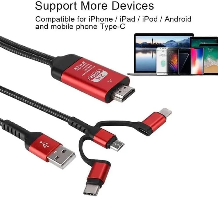 آداپتور MAKINGTEC HDMI، کابل 3 در 1 2 متری Type-C به Hd MHL، کابل صوتی و تصویری Micro USB، کابل اتصال، برای اتصال آیفون و اندروید به تلویزیون/پروژکتور HDTV آداپتور MAKINGTEC HDMI، کابل 3 در 1 2 متری Type-C به Hd MHL، کابل صوتی و تصویری Micro USB، کابل اتصال، برای اتصال آیفون و اندروید به تلویزیون/پروژکتور HDTV