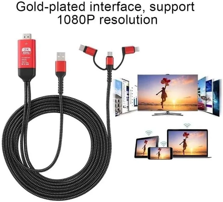 آداپتور MAKINGTEC HDMI، کابل 3 در 1 2 متری Type-C به Hd MHL، کابل صوتی و تصویری Micro USB، کابل اتصال، برای اتصال آیفون و اندروید به تلویزیون/پروژکتور HDTV آداپتور MAKINGTEC HDMI، کابل 3 در 1 2 متری Type-C به Hd MHL، کابل صوتی و تصویری Micro USB، کابل اتصال، برای اتصال آیفون و اندروید به تلویزیون/پروژکتور HDTV