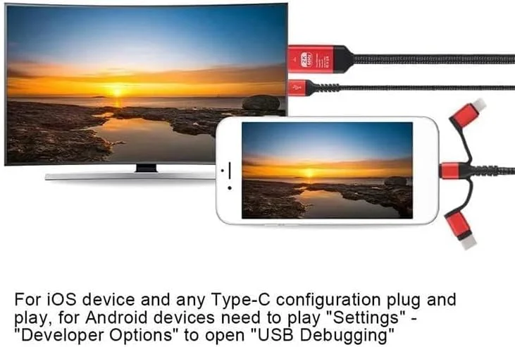 آداپتور MAKINGTEC HDMI، کابل 3 در 1 2 متری Type-C به Hd MHL، کابل صوتی و تصویری Micro USB، کابل اتصال، برای اتصال آیفون و اندروید به تلویزیون/پروژکتور HDTV آداپتور MAKINGTEC HDMI، کابل 3 در 1 2 متری Type-C به Hd MHL، کابل صوتی و تصویری Micro USB، کابل اتصال، برای اتصال آیفون و اندروید به تلویزیون/پروژکتور HDTV