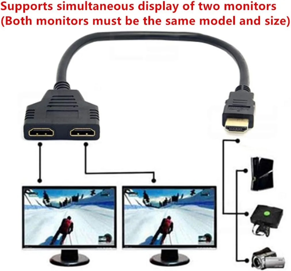 کابل تبدیل HDMI میکروور به دو خروجی HDMI برای تلویزیون و HDTV - مشکی