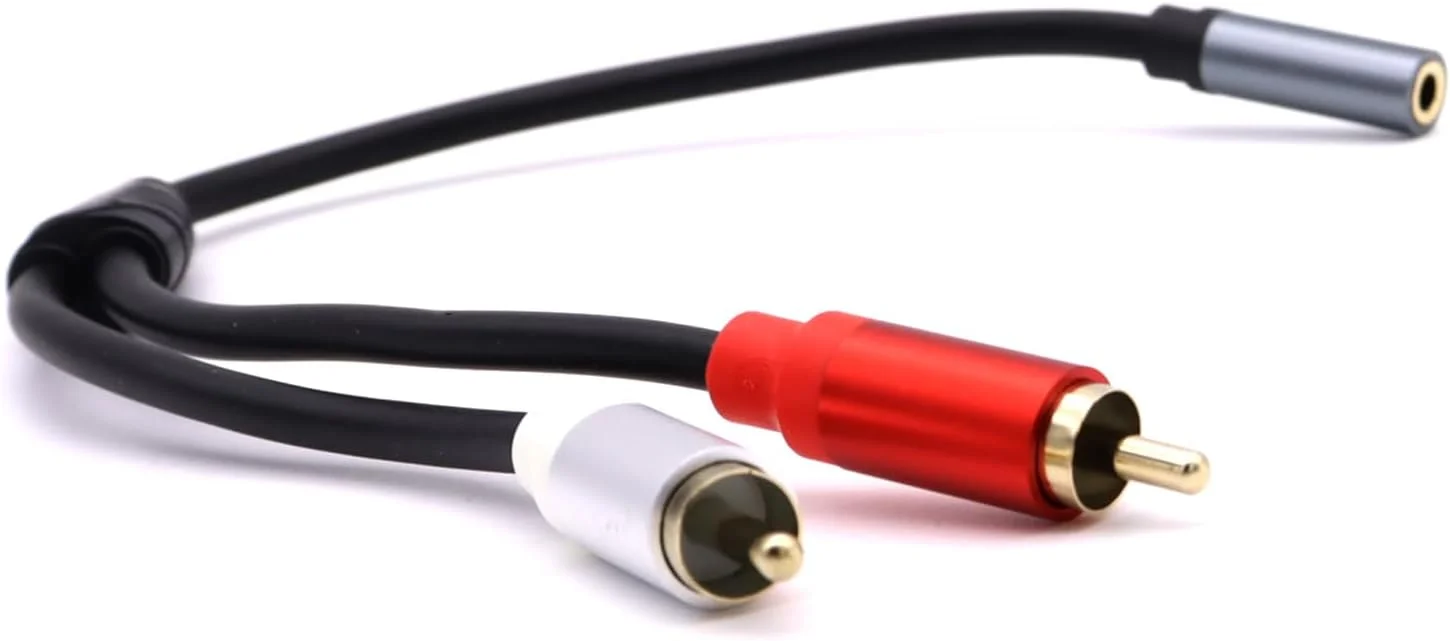کابل صوتی MOTONG AUX 3.5mm به 2 RCA، کابل سیم جداکننده Y با روکش طلایی 2RCA نر به 3.5mm 1/8 مادگی برای تلویزیون، تلفن هوشمند، تبلت، بلندگو، 0.3 متر (مادگی به نر)