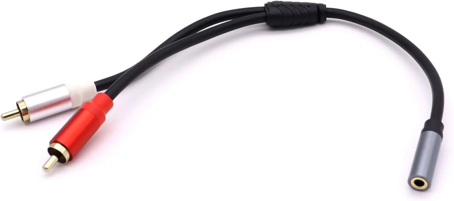 کابل صوتی MOTONG AUX 3.5mm به 2 RCA، کابل سیم جداکننده Y با روکش طلایی 2RCA نر به 3.5mm 1/8 مادگی برای تلویزیون، تلفن هوشمند، تبلت، بلندگو، 0.3 متر (مادگی به نر)