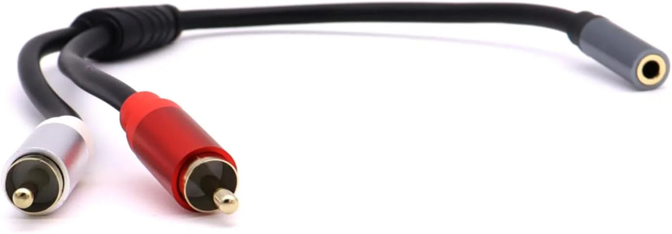 کابل صوتی MOTONG AUX 3.5mm به 2 RCA، کابل سیم جداکننده Y با روکش طلایی 2RCA نر به 3.5mm 1/8 مادگی برای تلویزیون، تلفن هوشمند، تبلت، بلندگو، 0.3 متر (مادگی به نر)