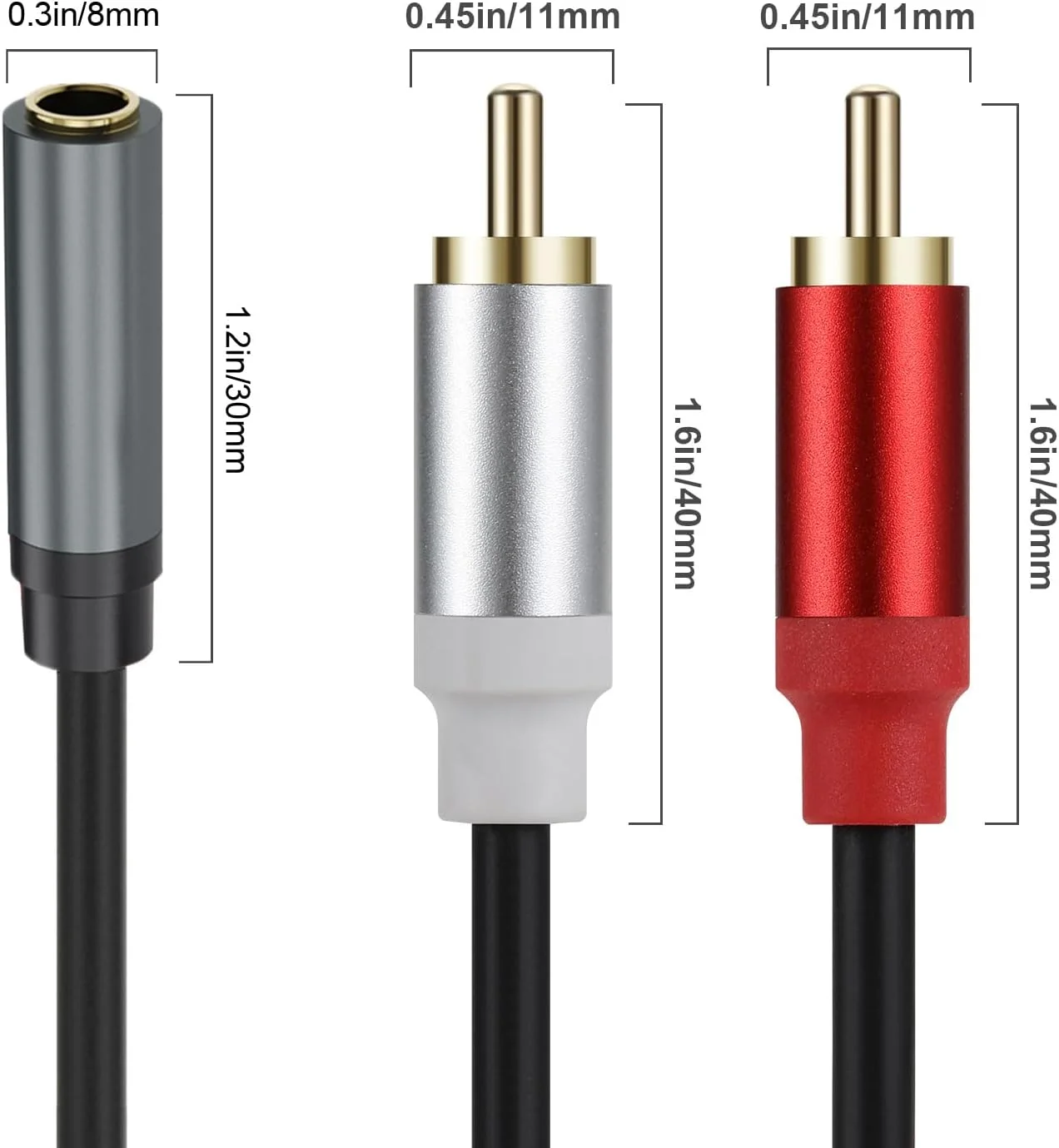 کابل صوتی MOTONG AUX 3.5mm به 2 RCA، کابل سیم جداکننده Y با روکش طلایی 2RCA نر به 3.5mm 1/8 مادگی برای تلویزیون، تلفن هوشمند، تبلت، بلندگو، 0.3 متر (مادگی به نر)