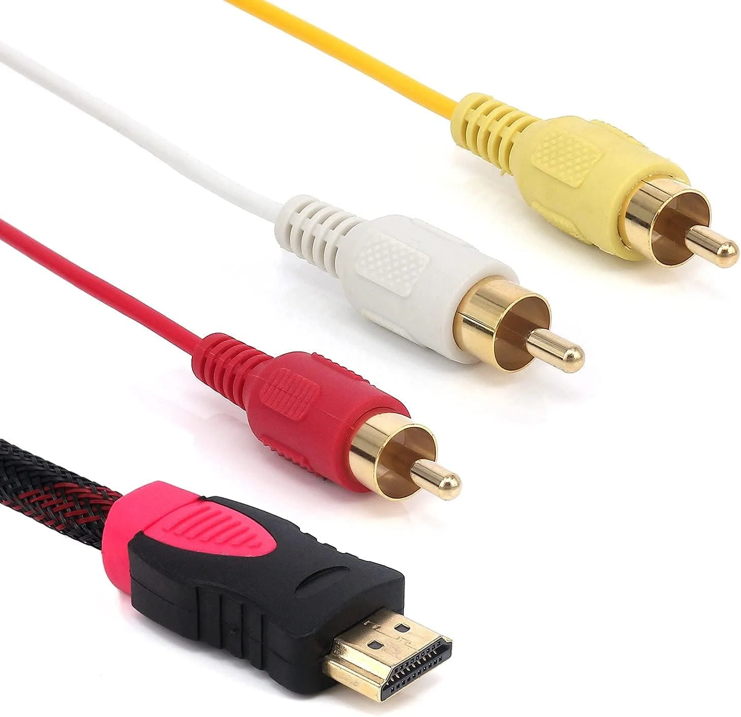 کابل تبدیل HDMI به RCA ان تک، با روکش الیاف نایلونی، کابل آداپتور مبدل کامپوننت AV صوتی و تصویری 3RCA نر به نر (1.5 متر)